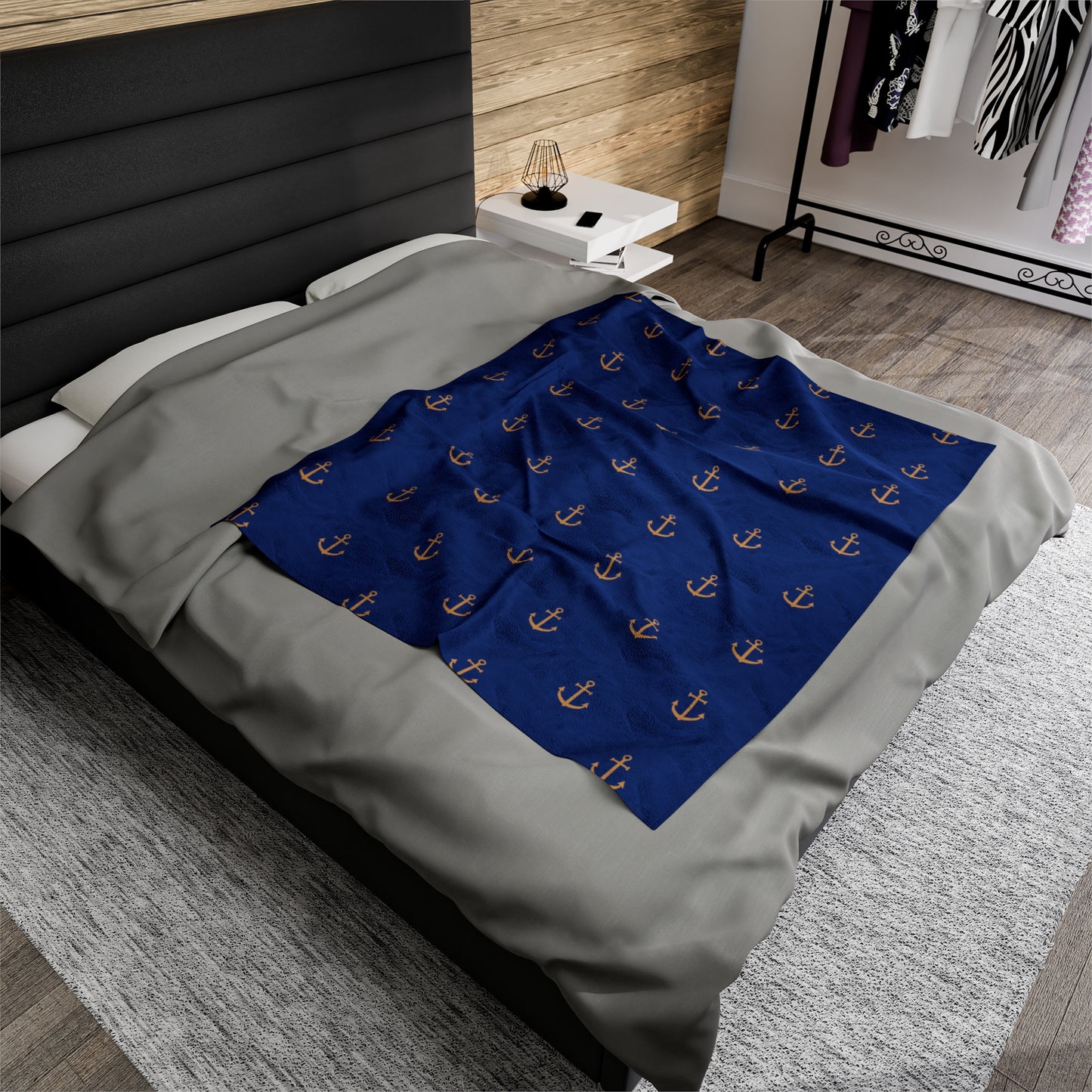 Anchors for days - Velveteen Plush Blanket (Blue)