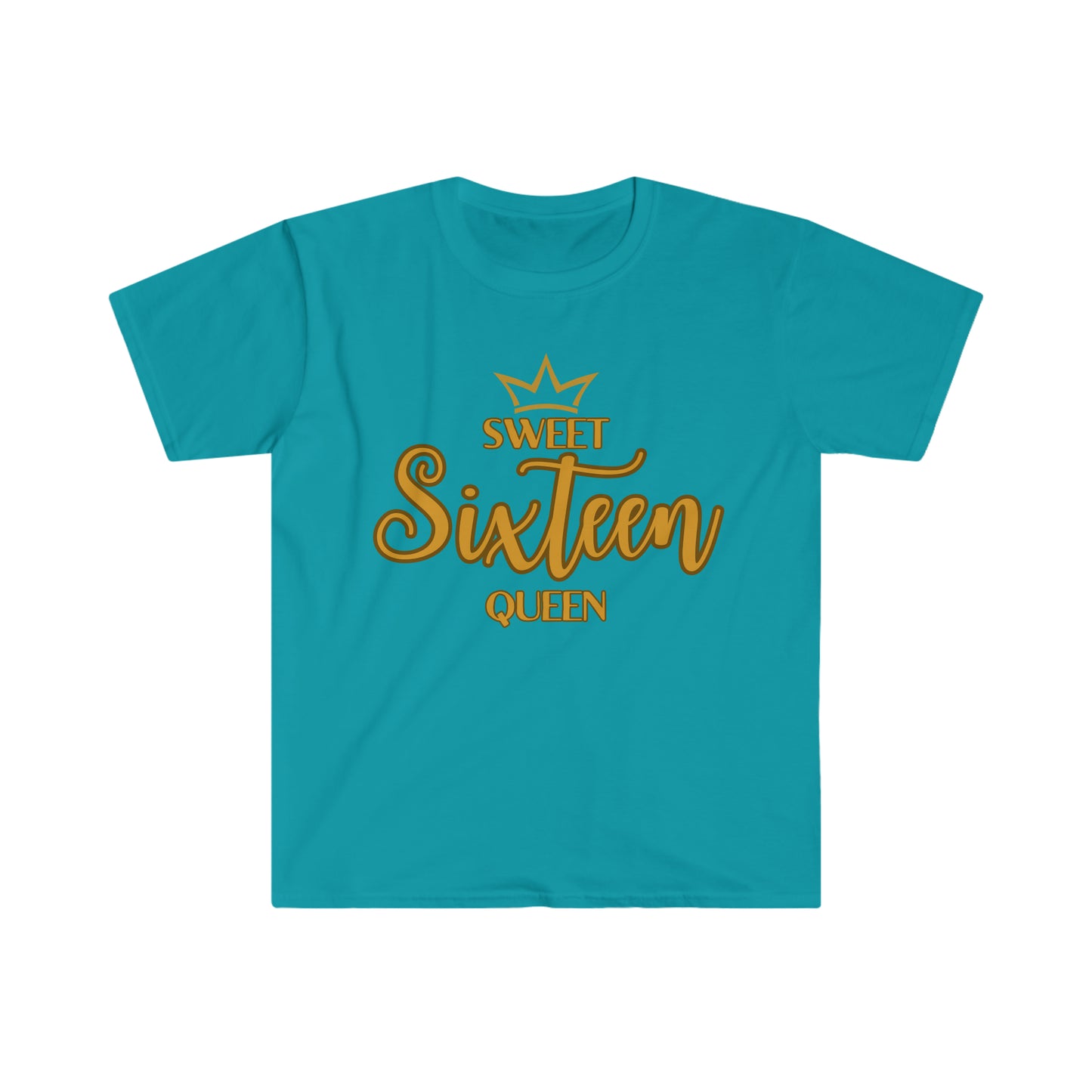 Sweet Sixteen Queen - Unisex Softstyle T-Shirt (gold lettering)