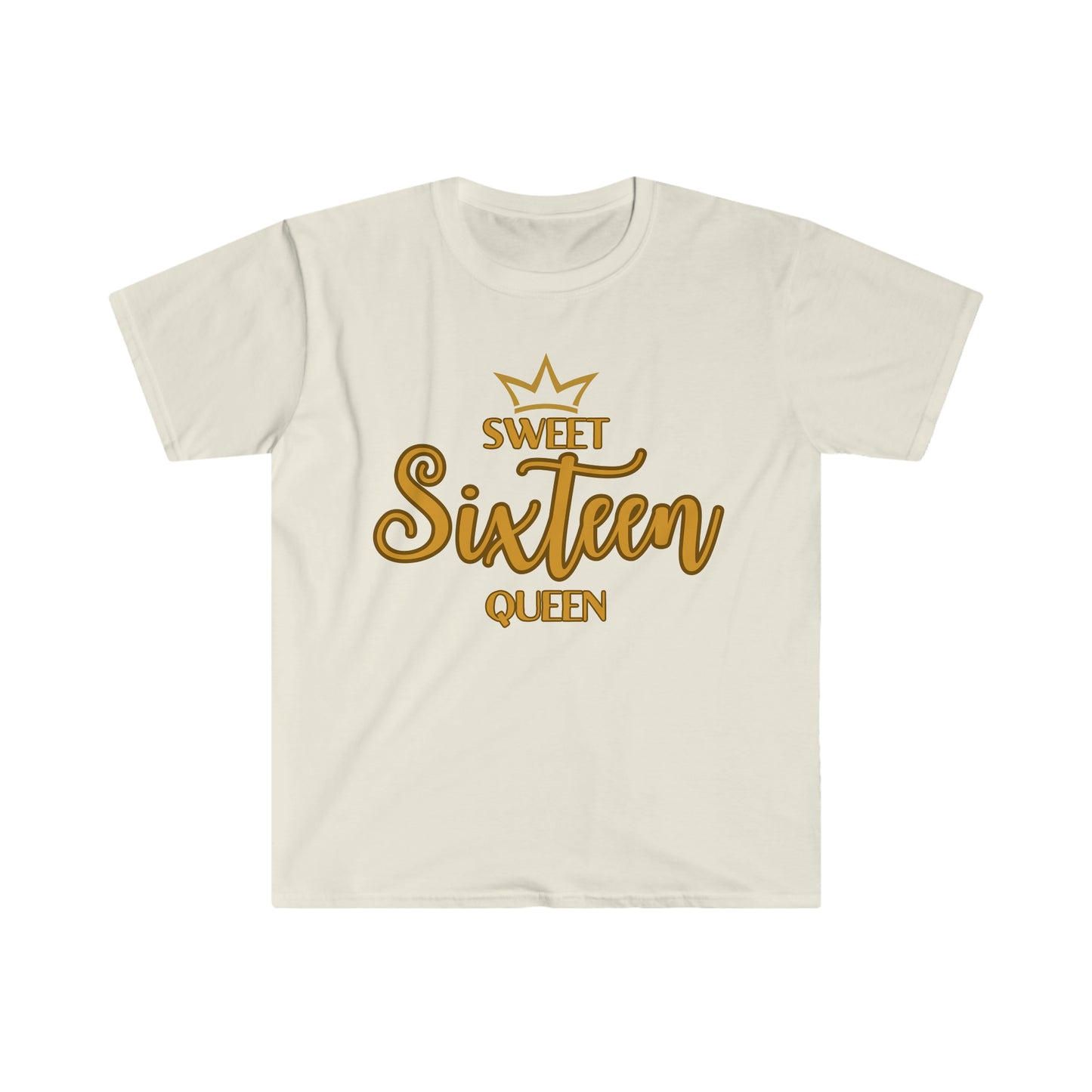 Sweet Sixteen Queen - Unisex Softstyle T-Shirt (gold lettering)