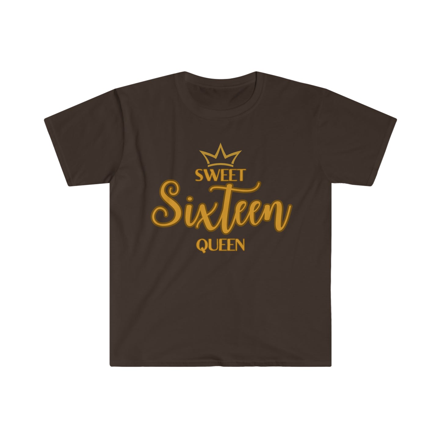 Sweet Sixteen Queen - Unisex Softstyle T-Shirt (gold lettering)