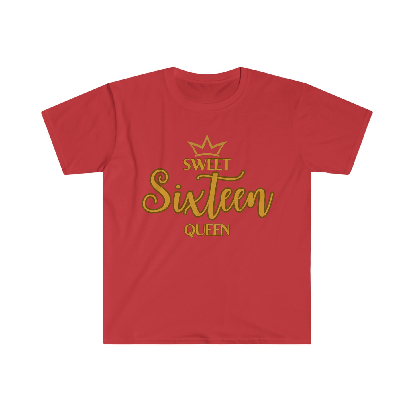 Sweet Sixteen Queen - Unisex Softstyle T-Shirt (gold lettering)