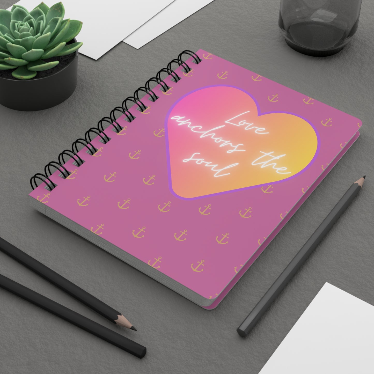 Love anchors the soul - Spiral Bound Journal (Light pink)