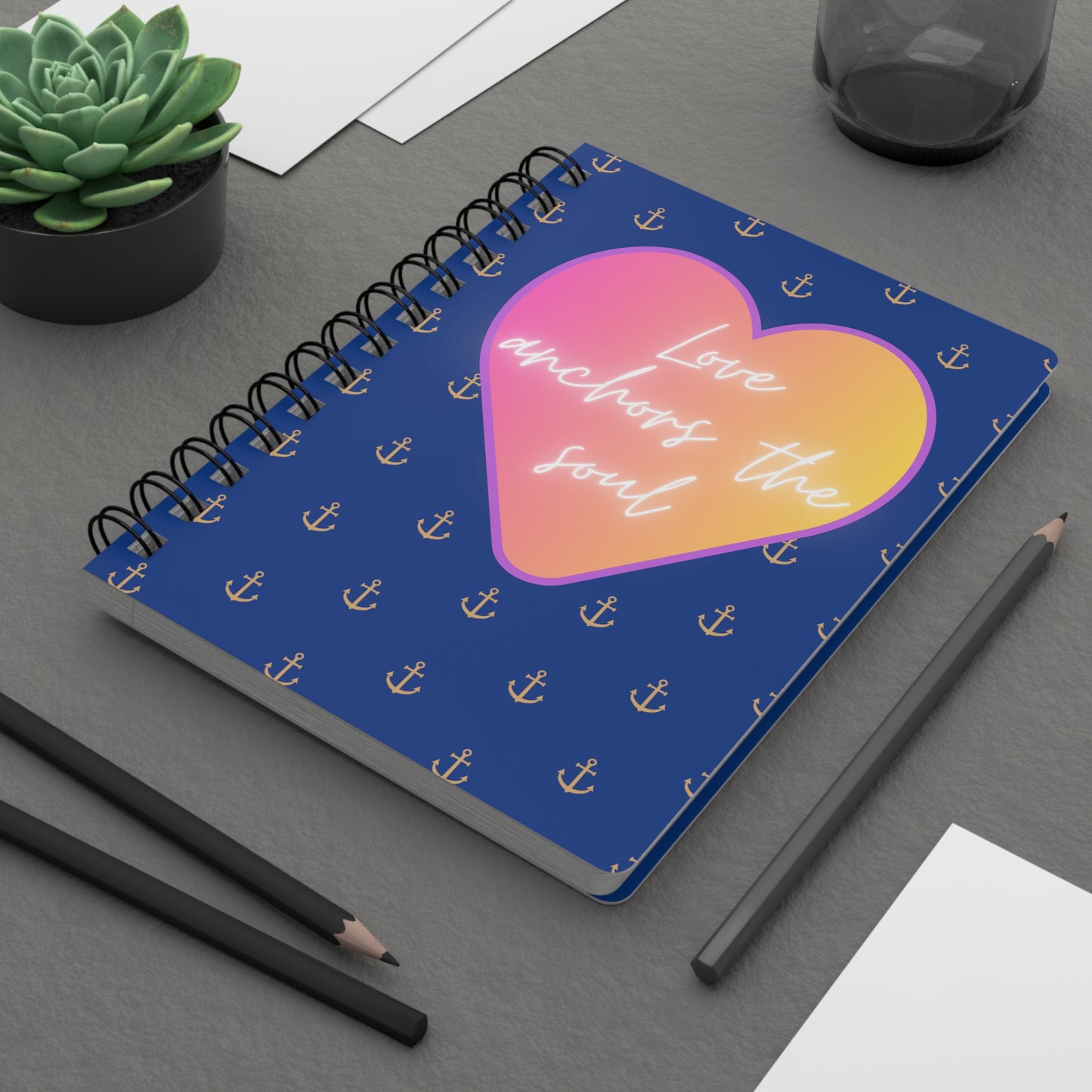 Love anchors the soul - Spiral Bound Journal (Blue)