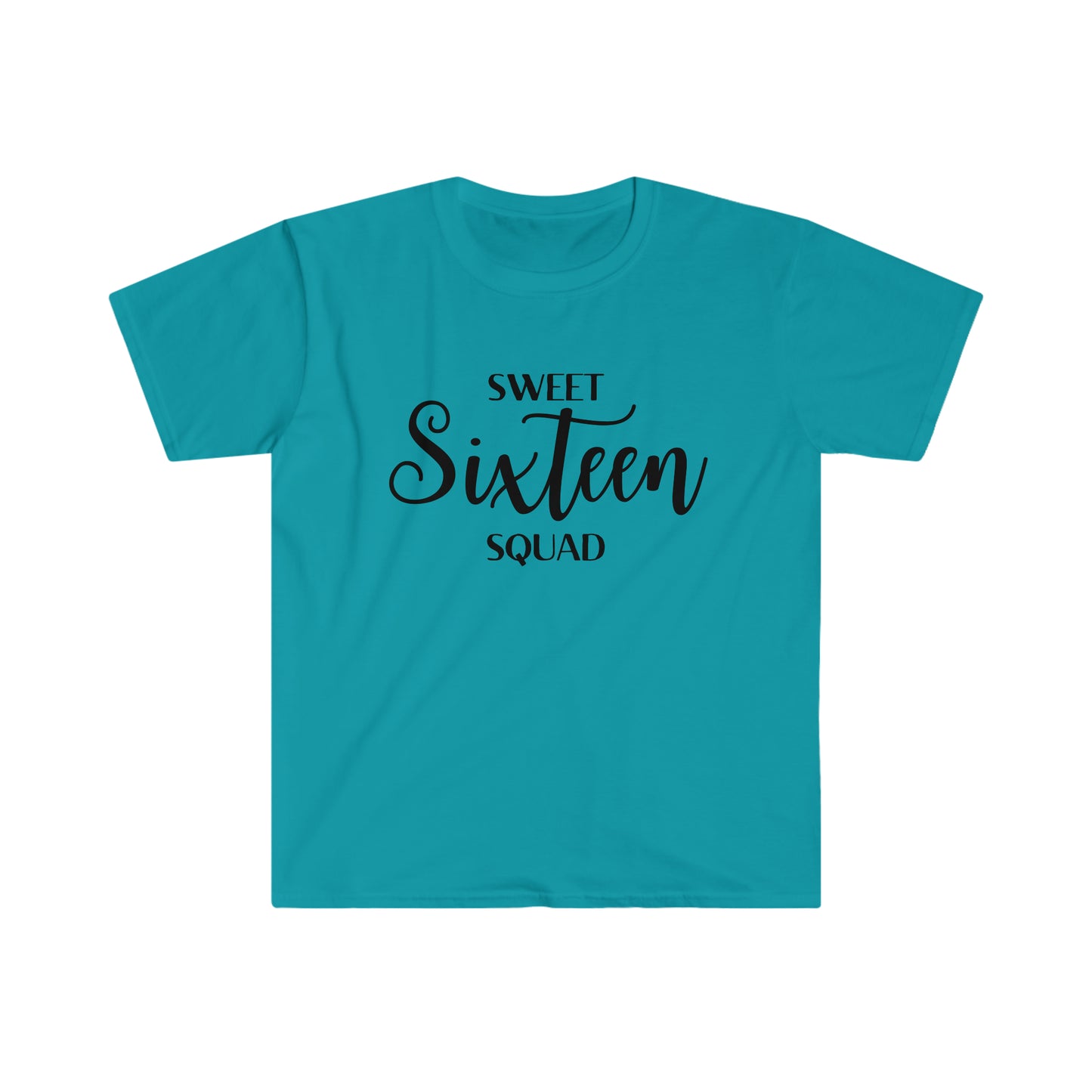 Sweet Sixteen Squad - Unisex Softstyle T-Shirt (black lettering)