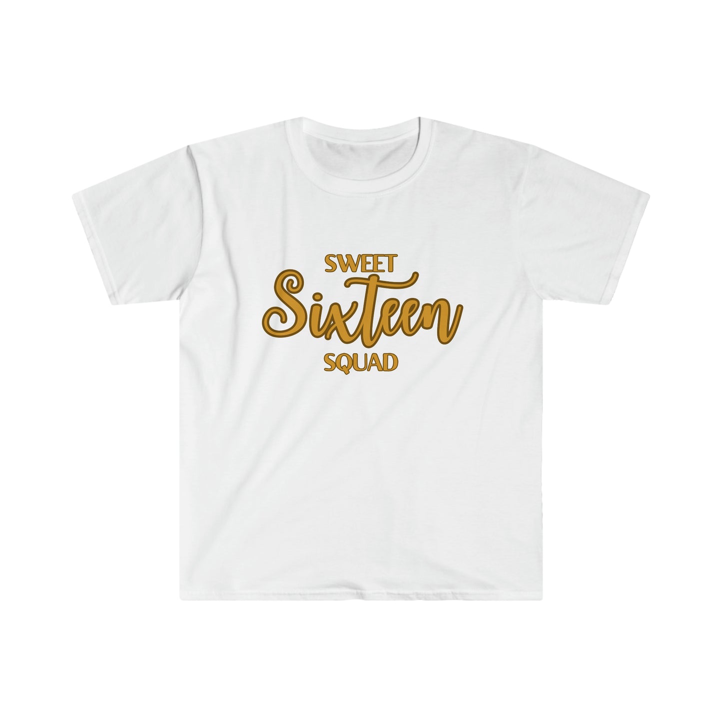 Sweet Sixteen Squad - Unisex Softstyle T-Shirt (gold lettering)