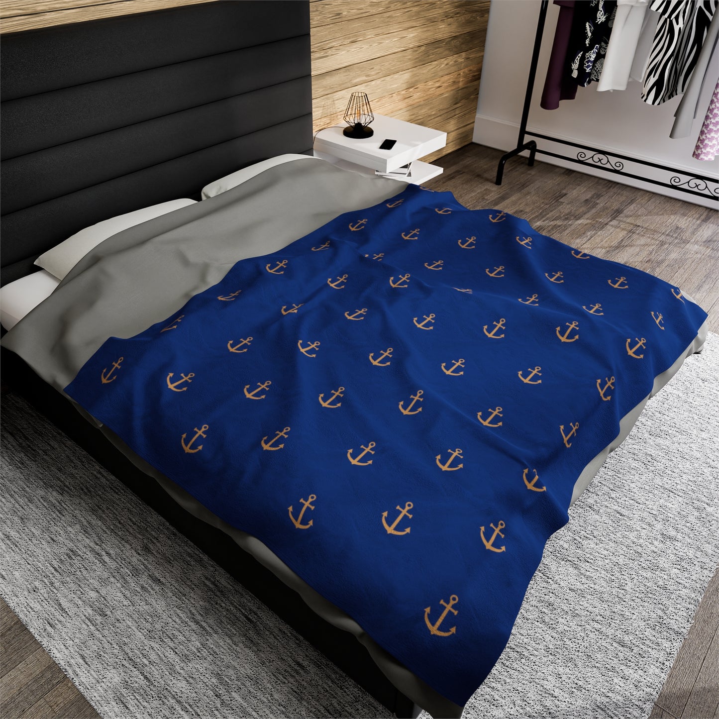 Anchors for days - Velveteen Plush Blanket (Blue)