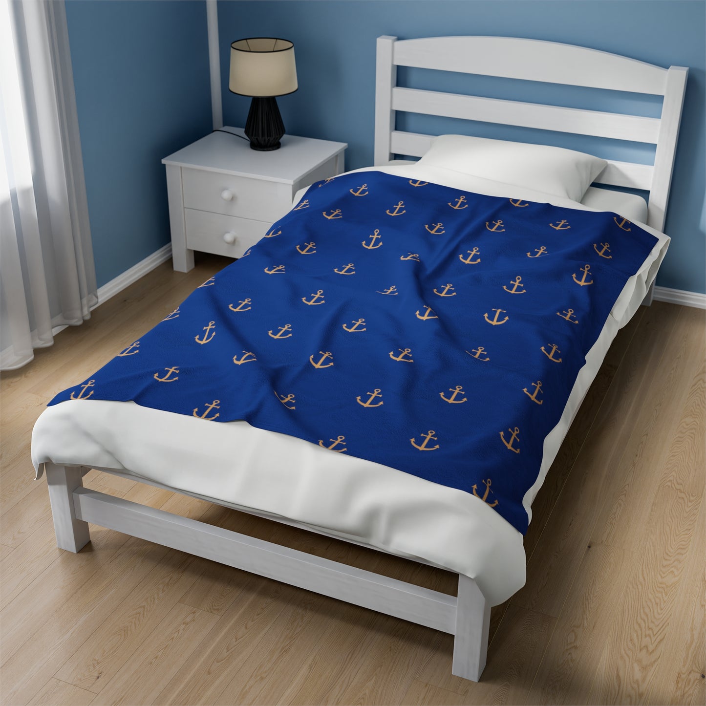 Anchors for days - Velveteen Plush Blanket (Blue)