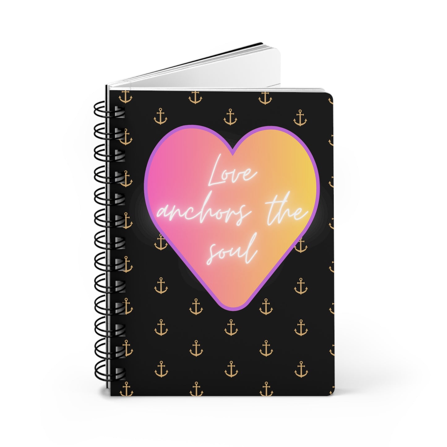 Love anchors the soul - Spiral Bound Journal (Black)