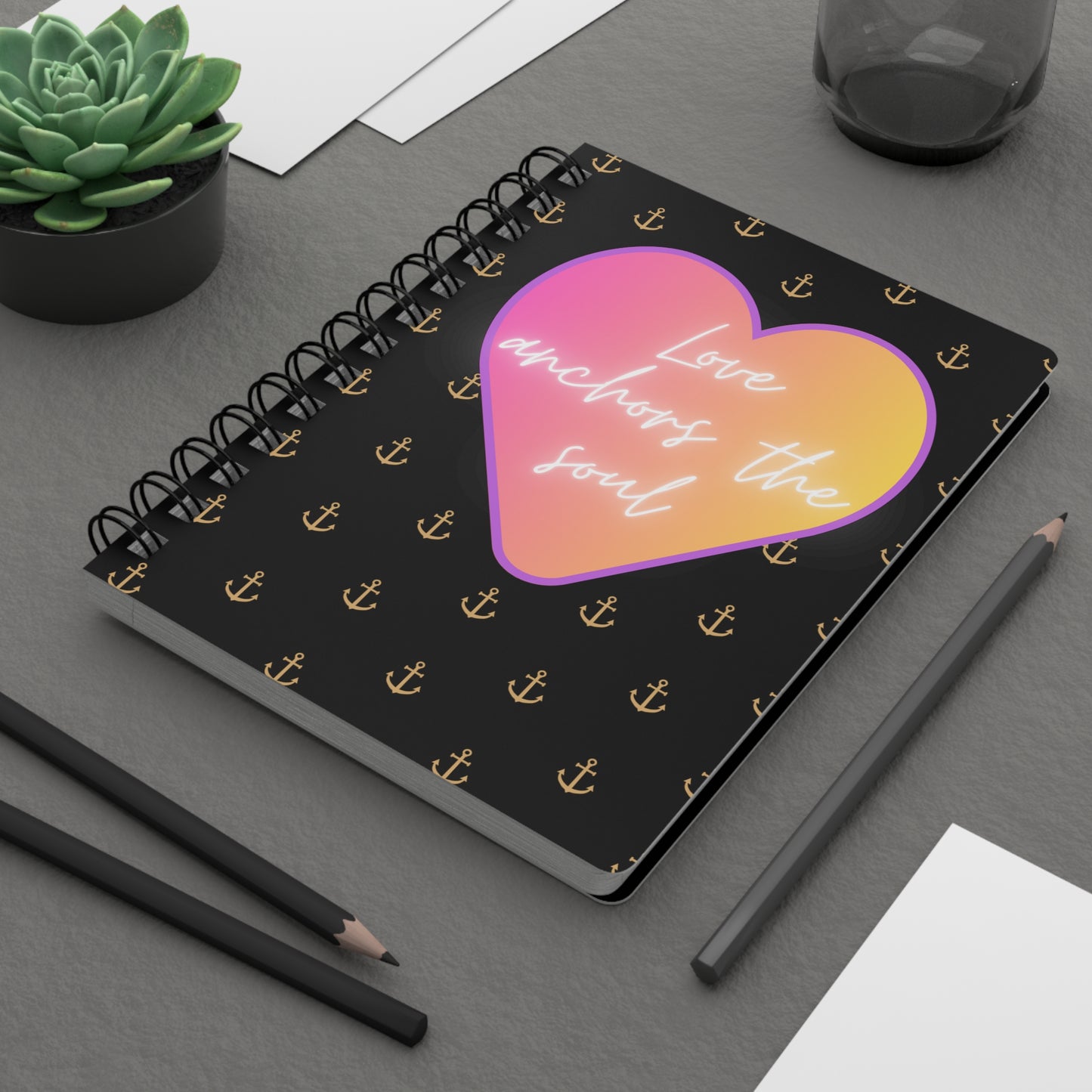 Love anchors the soul - Spiral Bound Journal (Black)