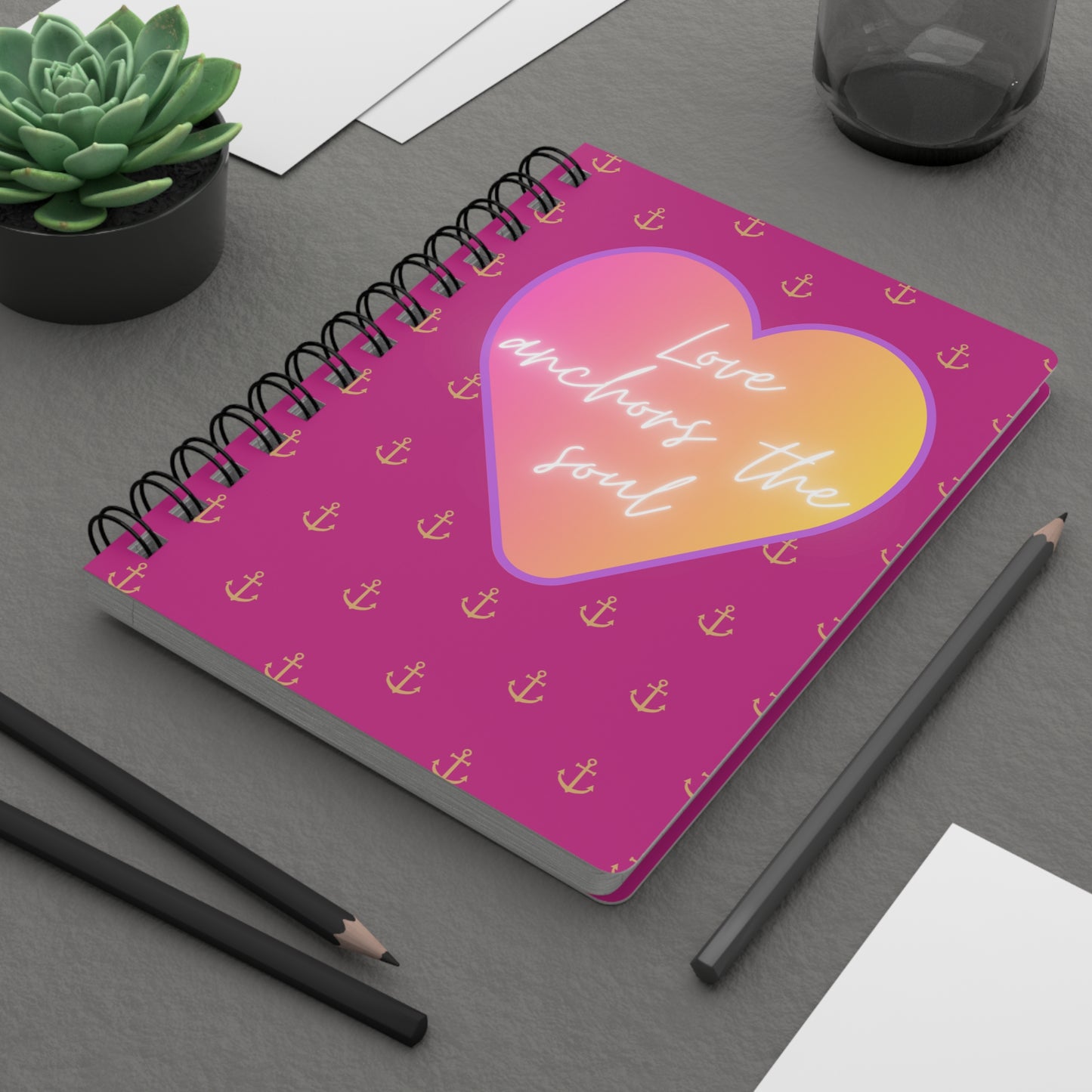 Love anchors the soul - Spiral Bound Journal (Dark pink)