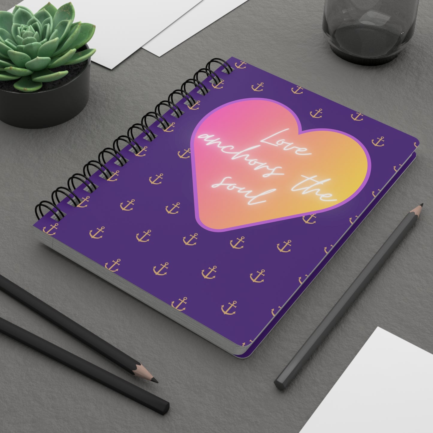 Love anchors the soul - Spiral Bound Journal (Dark purple)