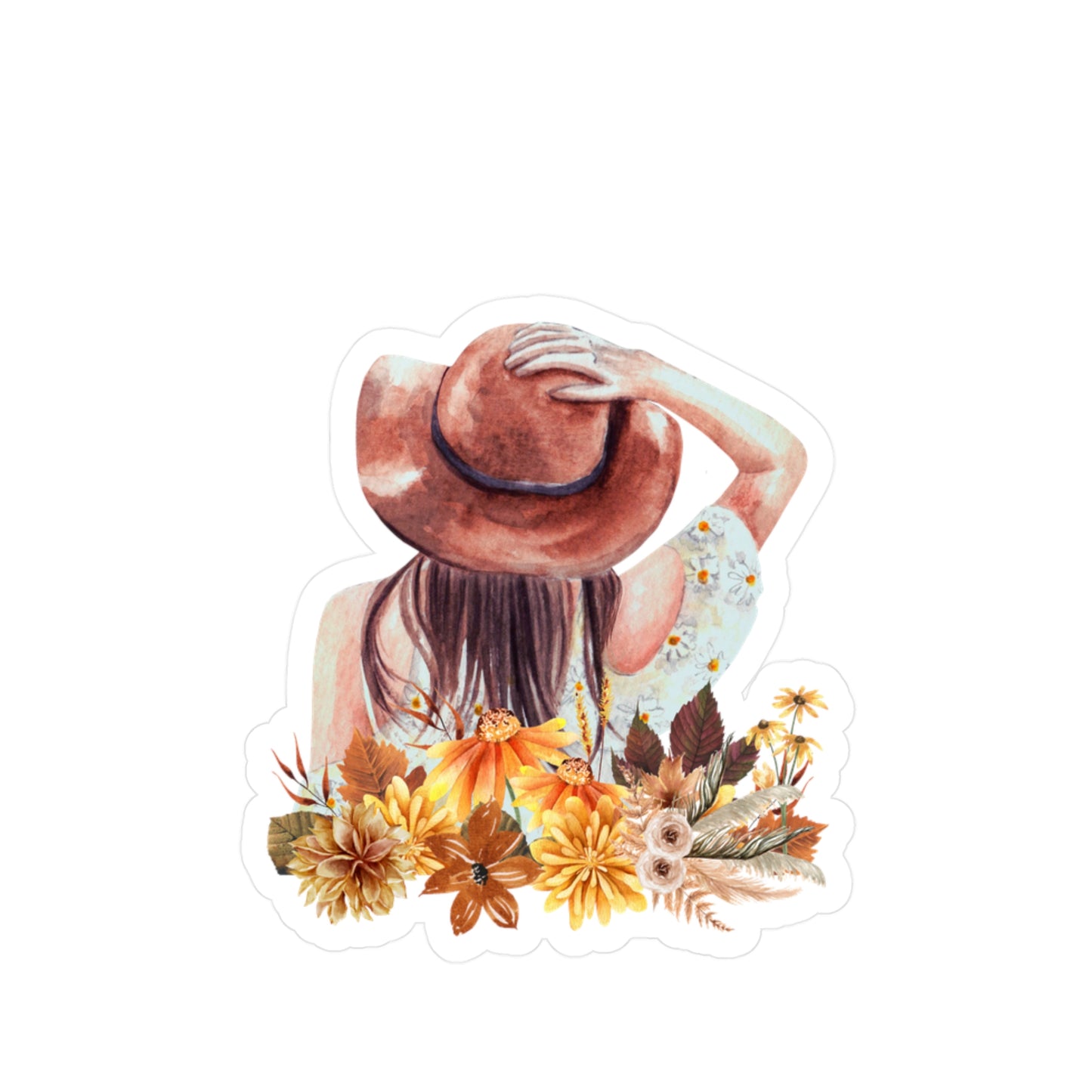 Autumn Vibes, Woman in a hat, boho-chic, Kiss-Cut Vinyl Decals