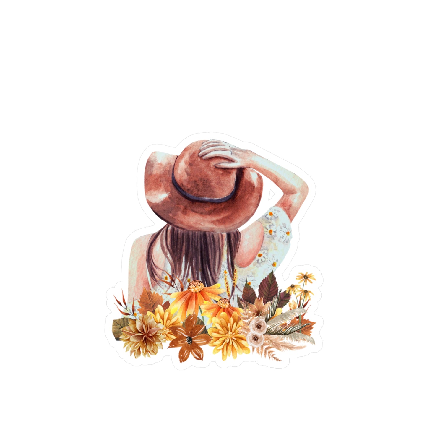 Autumn Vibes, Woman in a hat, boho-chic, Kiss-Cut Vinyl Decals