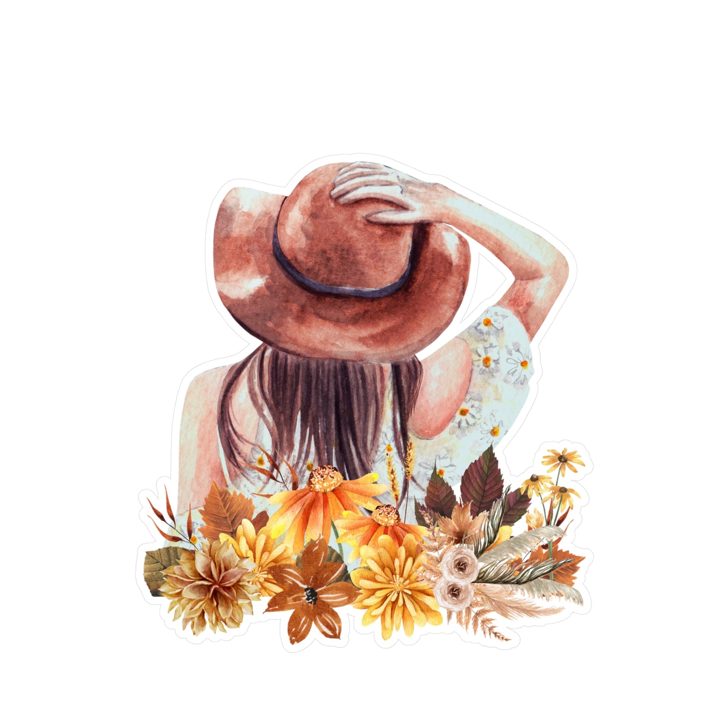 Autumn Vibes, Woman in a hat, boho-chic, Kiss-Cut Vinyl Decals